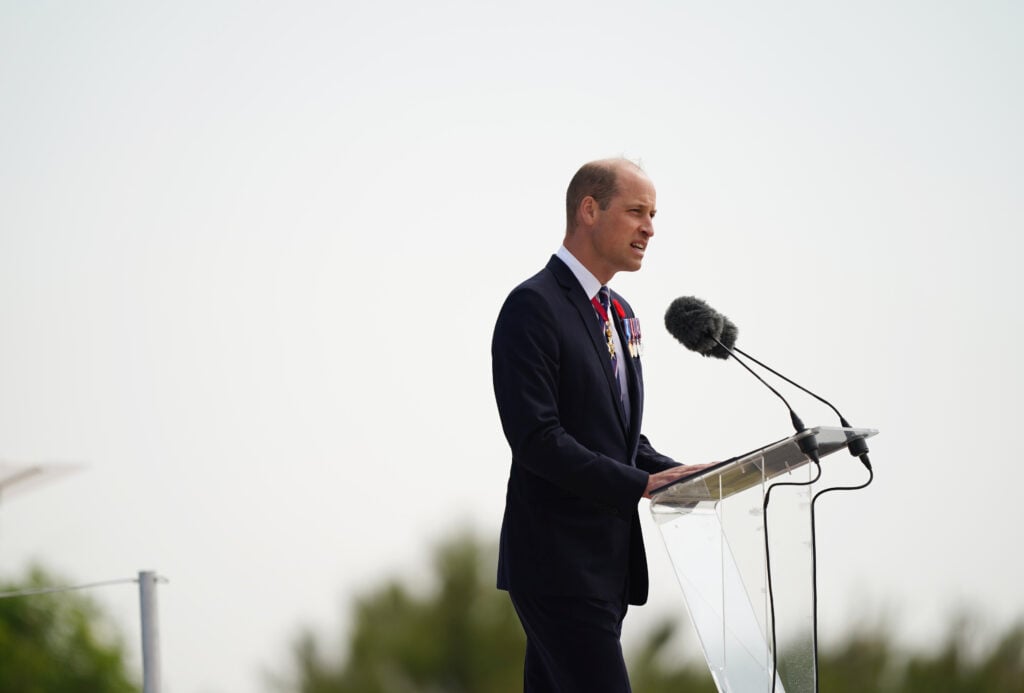 Prince William speaks on June 6, 2024 on the 80th anniversary of D-Day.